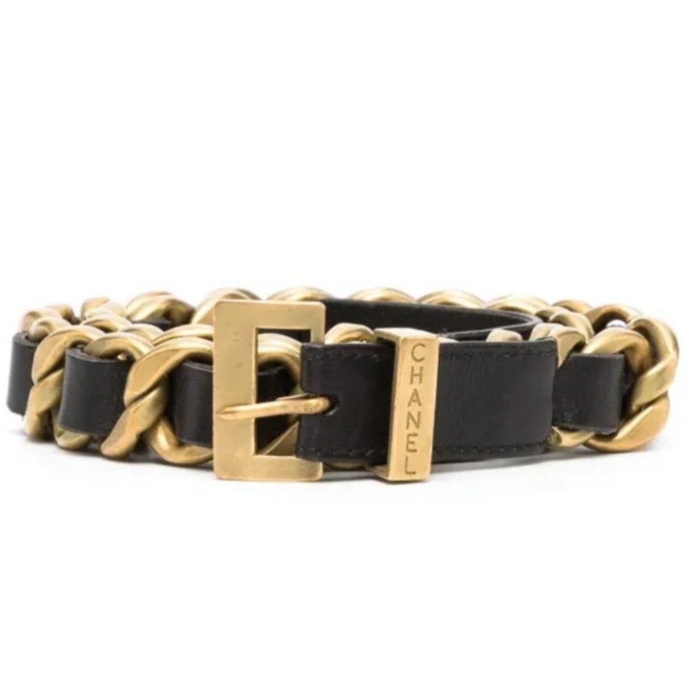 Chanel 1990s buckled leather and chain belt